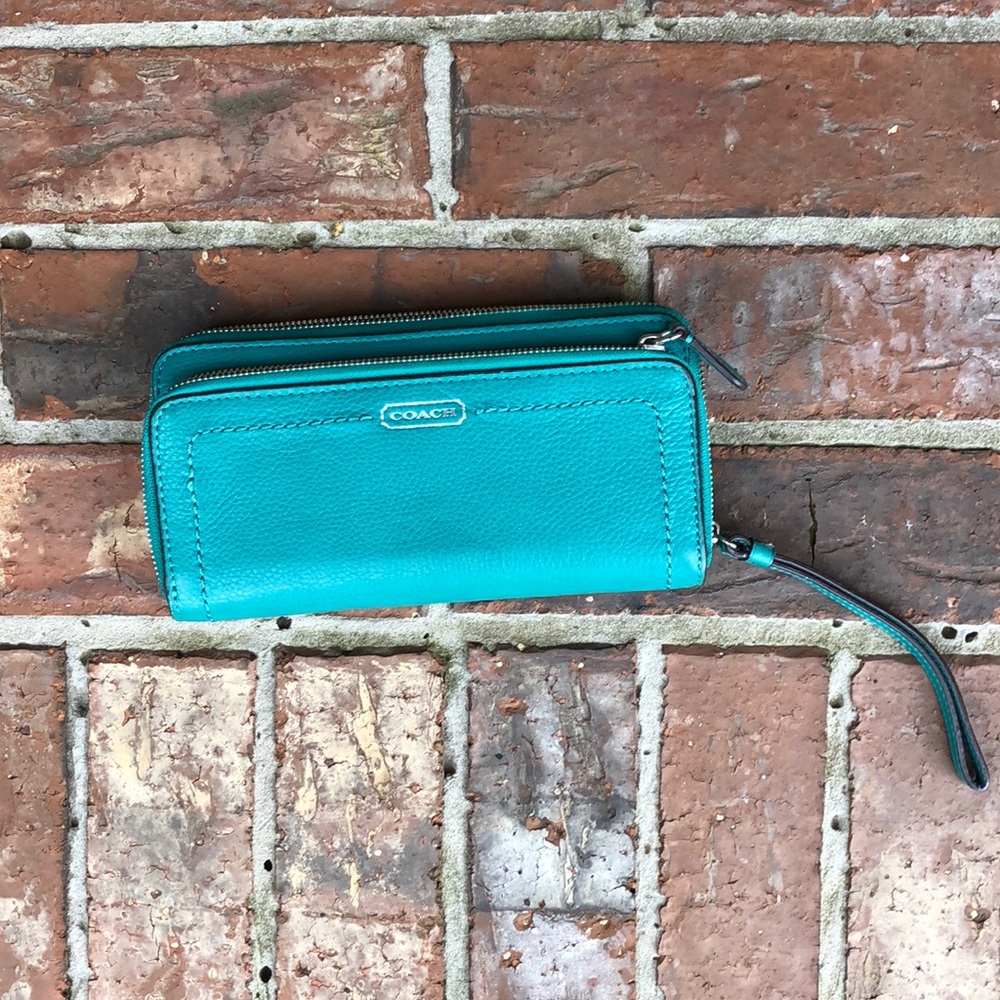 Teal coach wristlet